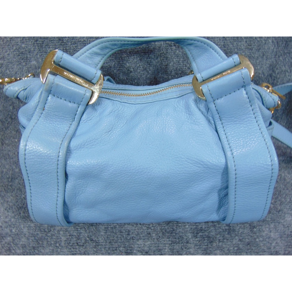 Michael Kors Purse Light Blue Bedford Leather Shoulder Bag Gold Tone Hardware - Picture 6 of 16